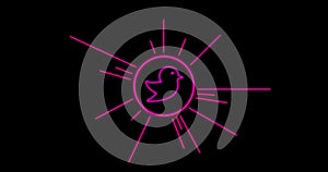 Image of neon circle with twitter symbol over black background