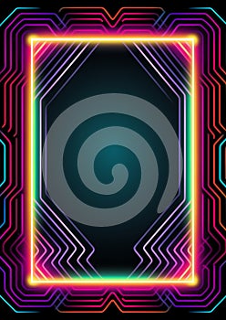 Neon wave pattern frame 80s retro nostalgic