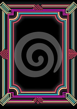 Neon wave pattern frame 80s retro nostalgic