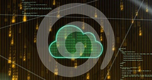 Image of network of connections with cloud and data processing over binary coding