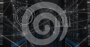 Image of network of connections and data processing over computer servers
