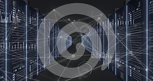 Image of network of connections and data processing over computer servers