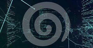 Image of network of connections and data processing over dark background