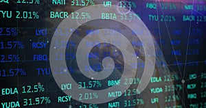 Image of network of connections and data processing over dark background