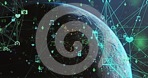 Image of network of connections data processing over globe