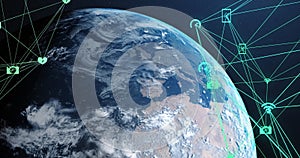 Image of network of connections data processing over globe