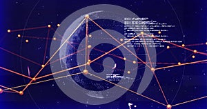 Image of network of connections and data processing over globe
