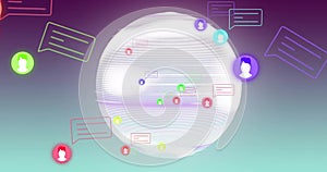 Image of network of connections with digital icons over globe