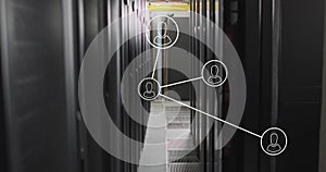 Image of network of connections with icons and data processing over computer servers