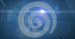 Image of network of connections with icons over blue background