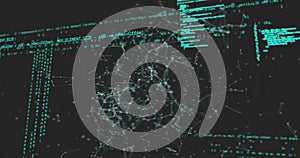 Image of network of connections over data processing on black background