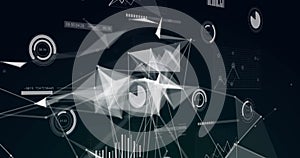 Image of network of connections over data processing on black background