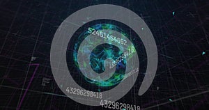 Image of network of connections over globe on black background