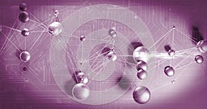 Image of network of connections over pink background