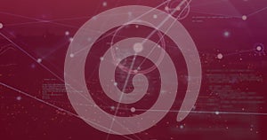 Image of network of connections over processing data on red background