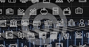 Image of network of digital icons over computer servers