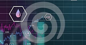 Image of network of eco and environmentally friendly icons over data processing