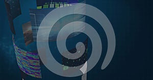 Image of networks of connections, online security padlock and data processing on screens