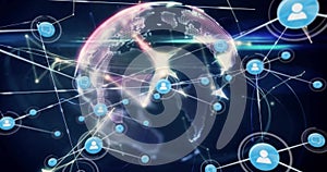 Image of networks and digital data processing over globe