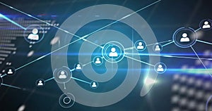 Image of networks and digital data processing over world map