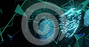 Image of networks over biometric fingerprints and online security padlock