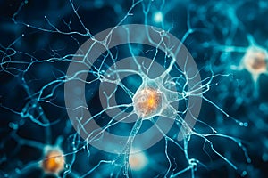 An image of neurons involved in circadian rhythm regulation, such as those in the suprachiasmatic nucleus. Generative AI