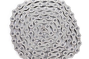Image of New Clean Oiled Twisted Circled Bicycle Chain Isolated Over White Background