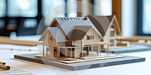 Image of new model house on architecture blueprint