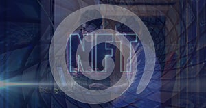 Image of nft and data processing over diverse it engineers by computer servers