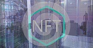Image of nft logo over computer server room photo