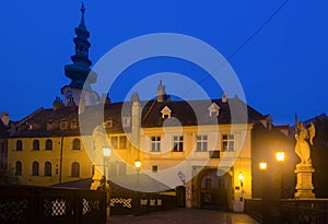 Image of night streets of Bratislava with Michael Gate