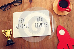 image of notebook with the text new mindset. success and personal development concept