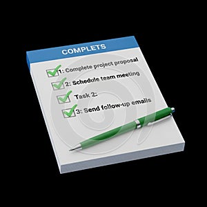 Completed task list with pen