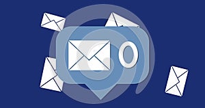 Image of number of new emails and envelopes floating over blue background