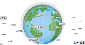 Image of numbers of alerts over globe on white background