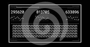 Image of numbers changing and data processing on computer screen over black background
