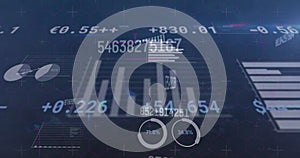 Image of numbers changing over statistics recording and financial data processing