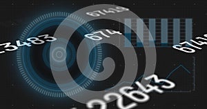Image of numbers, graph with hud processing on digital interface
