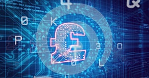 Image of numbers and pound over blue background with integrated circuit