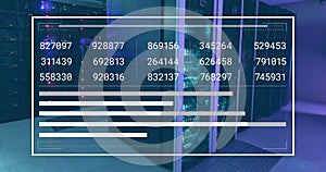 Image of numbers on screen over data server racks