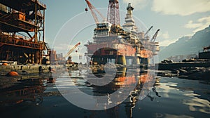 Image of oil platform while cloudless day