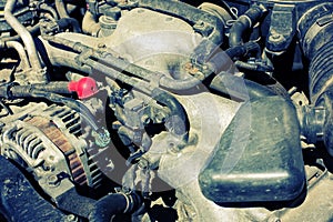 Image of an old sport car rusty engine.