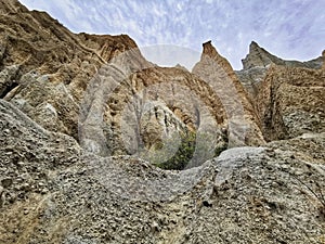 An image of Omarama cliffs made of layers of gravel and silt on the South Islans of New Zealand photo