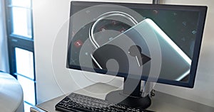 Image of online security padlock on computer screen