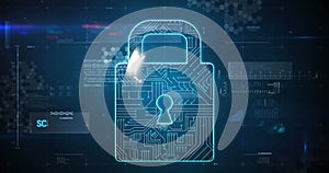 Image of online security padlock and data processing