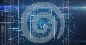 Image of online security padlock with data processing