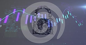 Image of online security padlock over financial data processing