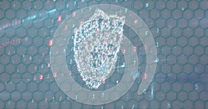 Image of online security padlock over numbers changing and cyber attack warning