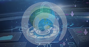 Image of online security padlock over scopes scanning and data processing