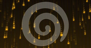 Image of orange binary coding data processing over black background